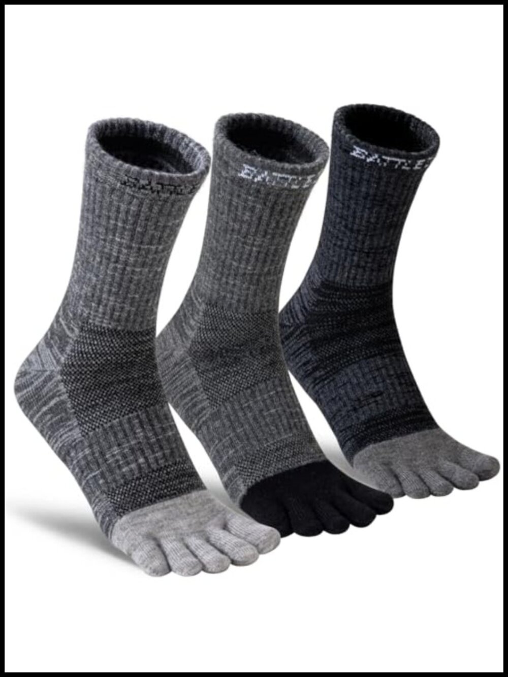 Merino Wool Toe Socks Crew Hiking Running Athletic 3 Pack